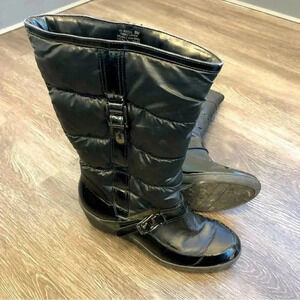 Anne Klein Sport Wedge Heel Snow Boots Black Vegan Patent Leather: 8M